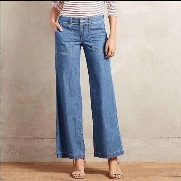 Pilcro anthro wide leg chambray trouser jeans - Picture 2 of 9